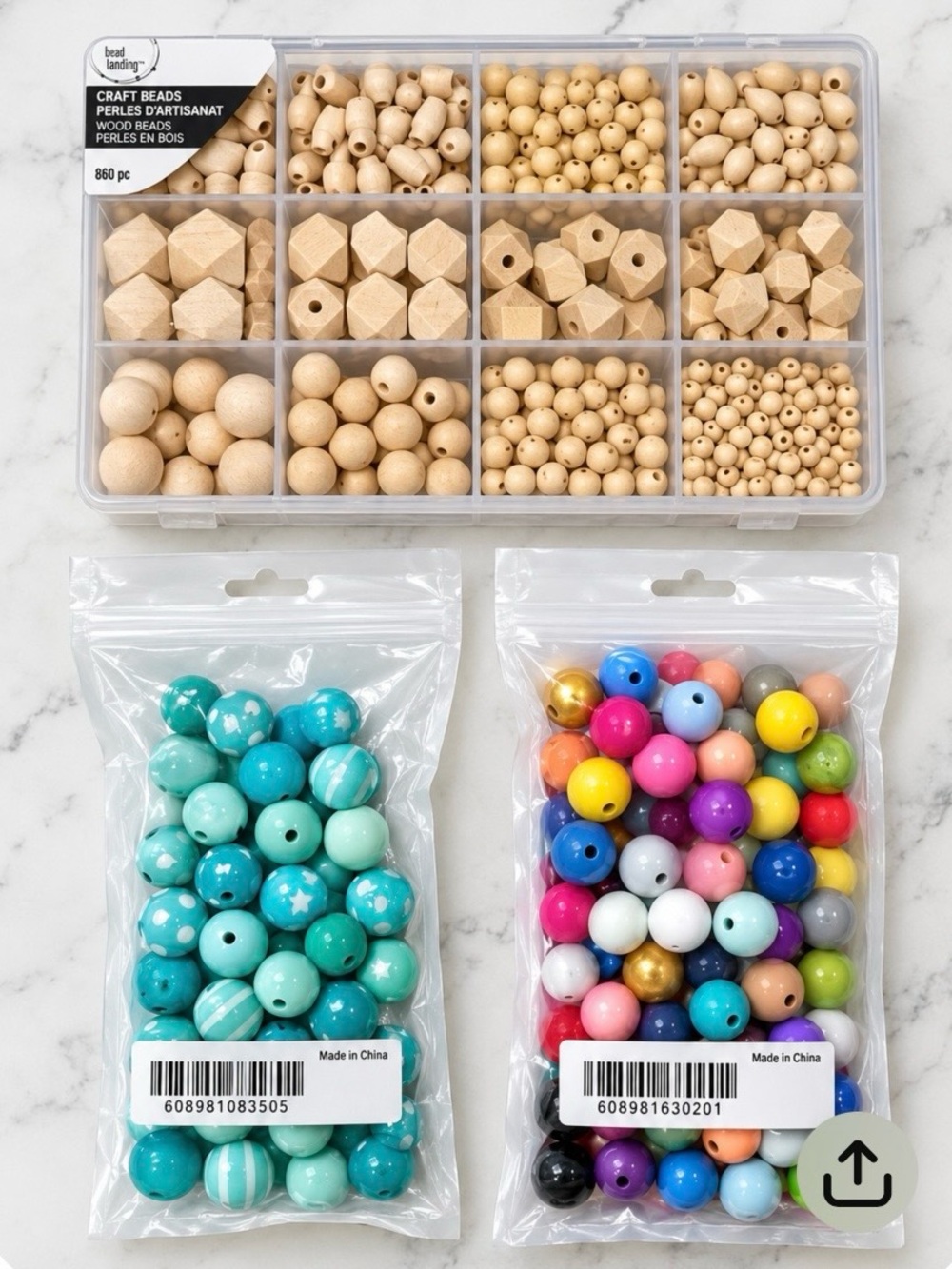 Wooden & Assorted Color Kids Craft Beads Set - Natural and Multi
